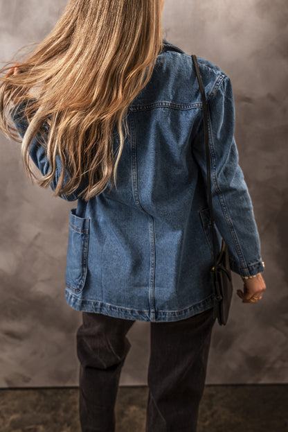 Get trendy with Pocketed Long Sleeve Denim Jacket - Denim Jacket available at Styles Code. Grab yours today!