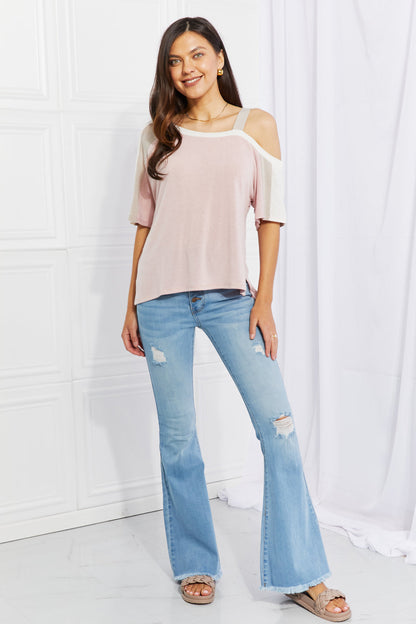 Get trendy with Andree by Unit Full Size Something Simple Cold Shoulder Tee - Tees available at Styles Code. Grab yours today!