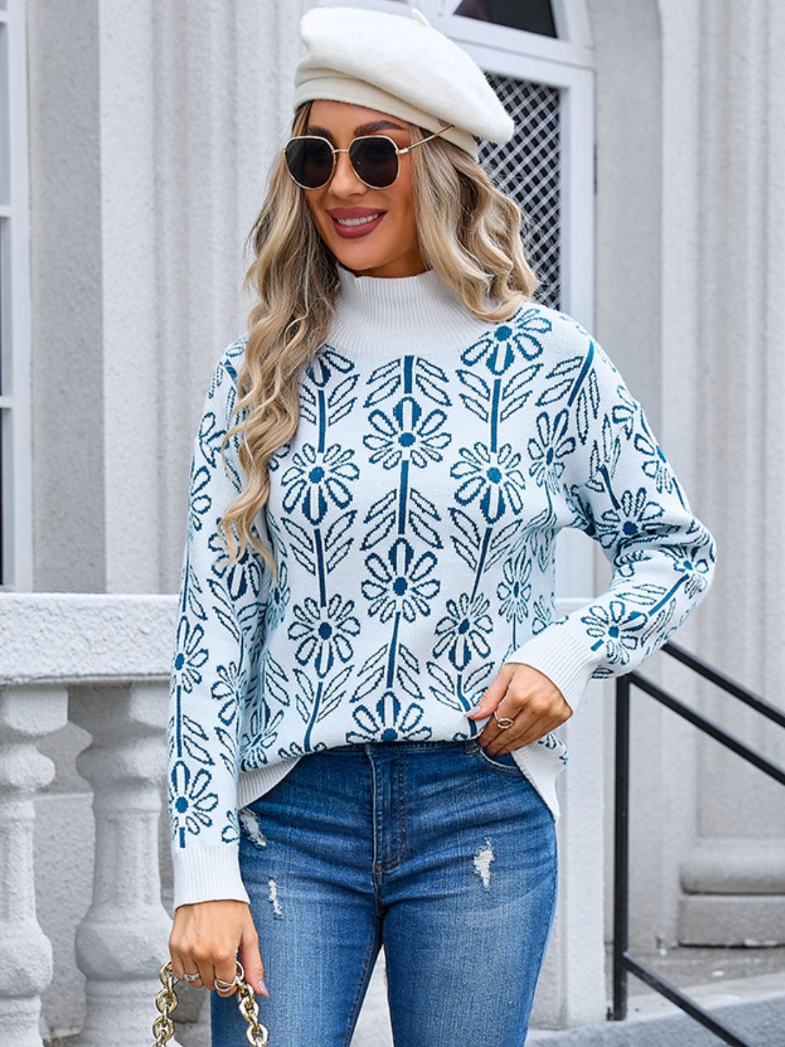 Get trendy with Angel Wings Flower Turtleneck Long Sleeve Sweater -  available at Styles Code. Grab yours today!