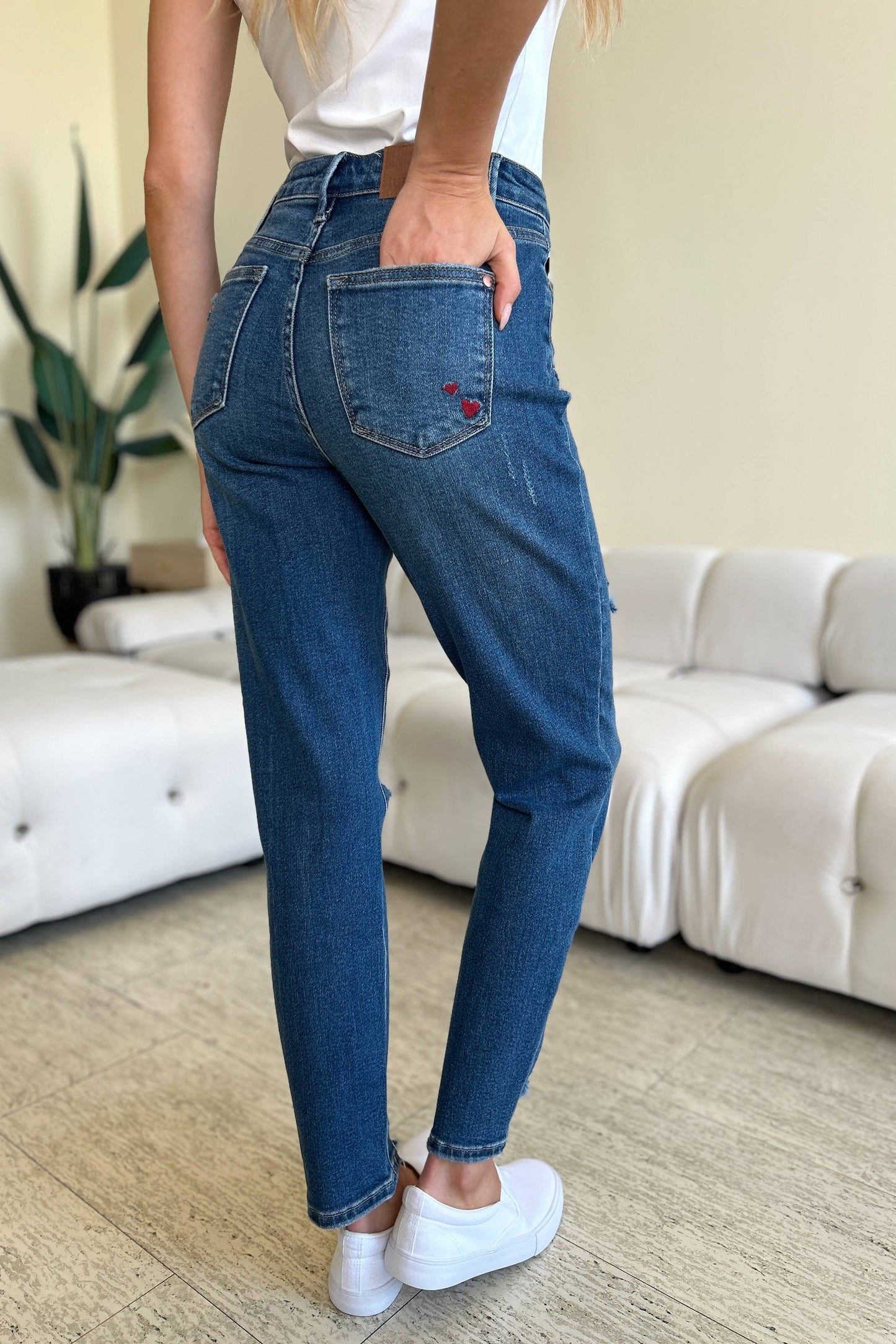 Get trendy with Judy Blue Full Size Queen Of Hearts Coin Pocket BF Jeans - Plus Size available at Styles Code. Grab yours today!