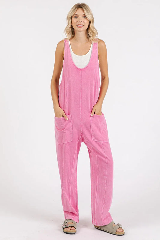 Get trendy with Mineral Wash Relaxed Fit Jumpsuit - Jumpsuit available at Styles Code. Grab yours today!