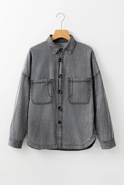 Get trendy with Button Up Long Sleeve Denim Jacket - Denim Jacket available at Styles Code. Grab yours today!