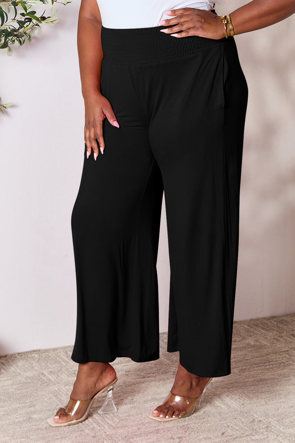 Get trendy with Full Size Smocked Wide Waistband Pants - Pants available at Styles Code. Grab yours today!