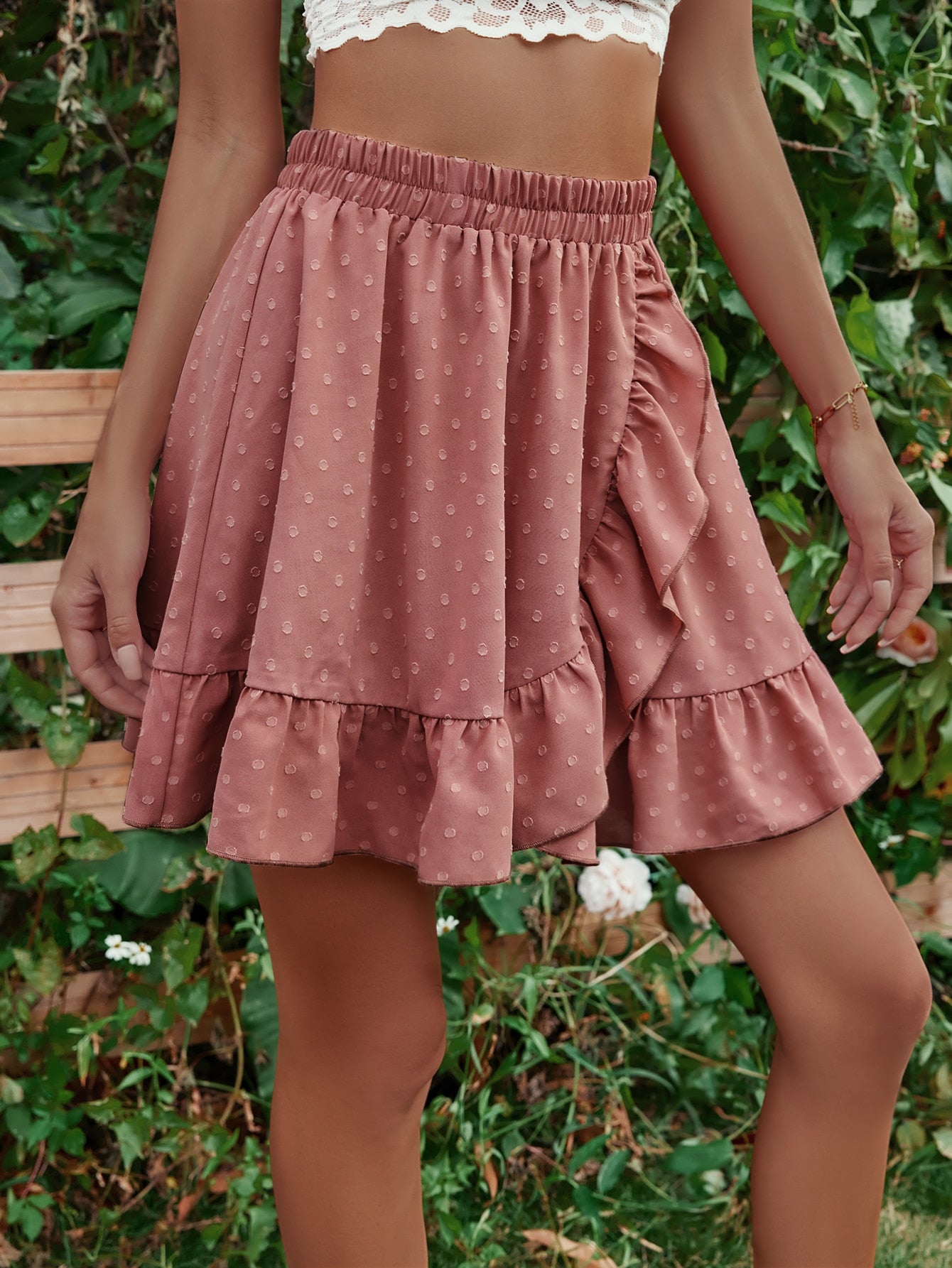 Get trendy with Honey Ruffle Hem Elastic Waist Mini Skirt - Skirts available at Styles Code. Grab yours today!