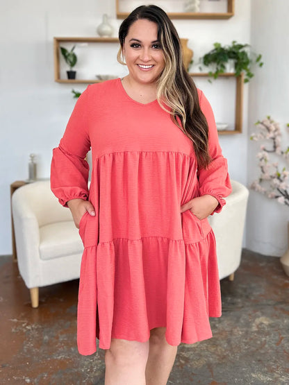 Get trendy with Full Size V-Neck Tiered Dress - Dress available at Styles Code. Grab yours today!