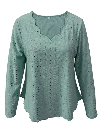 Get trendy with Eyelet Long Sleeve Blouse - Blouse available at Styles Code. Grab yours today!