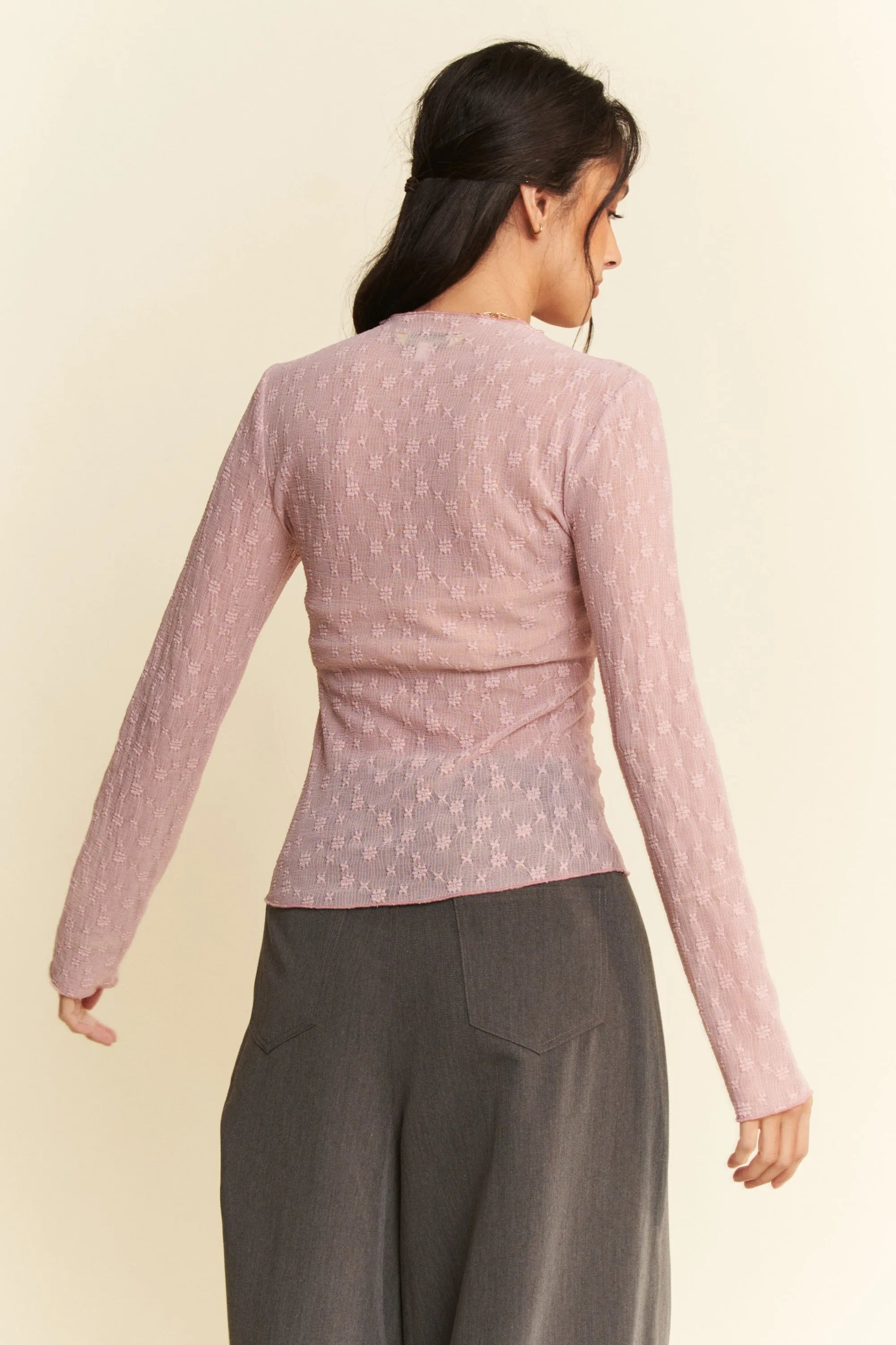 Get trendy with Long Sleeve Sheer Lace Top - Top available at Styles Code. Grab yours today!