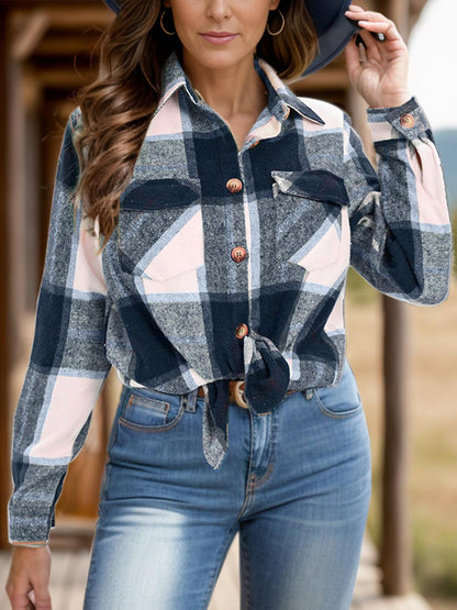 Get trendy with Full Size Pocketed Plaid Collared Neck Shacket -  available at Styles Code. Grab yours today!