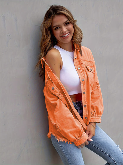 Get trendy with Distressed Drop Shoulder Denim Jacket - Denim Jacket available at Styles Code. Grab yours today!