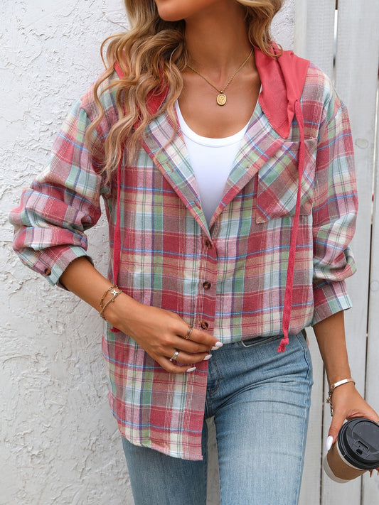 Get trendy with Plaid Long Sleeve Hooded Jacket - Jackets available at Styles Code. Grab yours today!