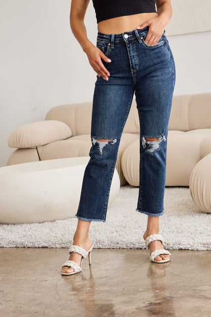 Get trendy with Full Size Distressed High Waist Jeans - Jeans available at Styles Code. Grab yours today!