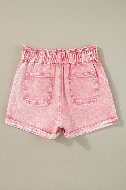 Get trendy with Paperbag Waist Denim Shorts - Denim Shorts available at Styles Code. Grab yours today!