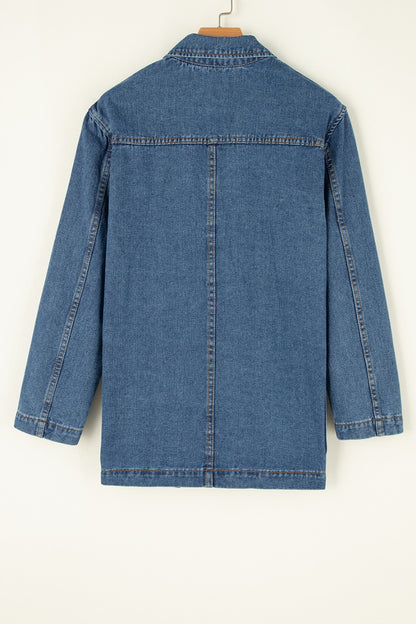 Get trendy with Pocketed Long Sleeve Denim Jacket - Denim Jacket available at Styles Code. Grab yours today!