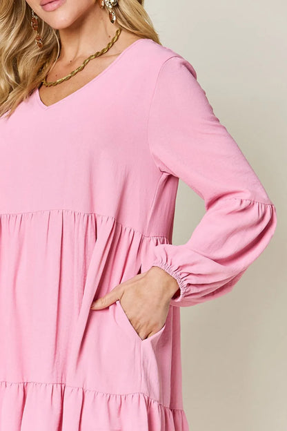 Get trendy with Full Size V-Neck Tiered Dress - Dress available at Styles Code. Grab yours today!