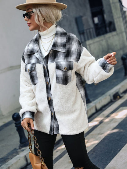 Get trendy with Plaid Collared Neck Button Down Jacket - Jackets available at Styles Code. Grab yours today!