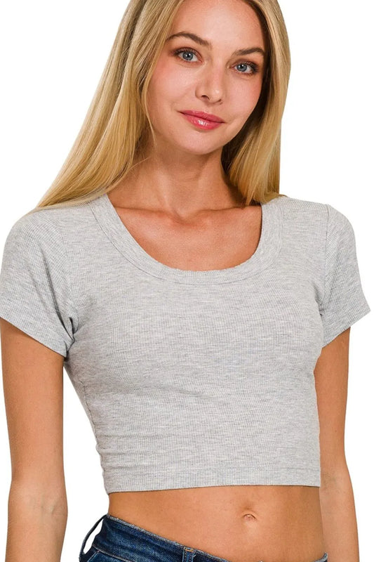 Get trendy with Ribbed Scoop Neck Crop Top - Top available at Styles Code. Grab yours today!