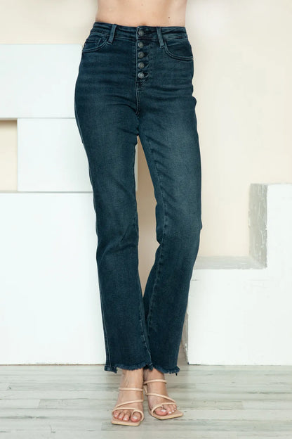 Get trendy with Button Fly Hem Straight Jeans - Jeans available at Styles Code. Grab yours today!
