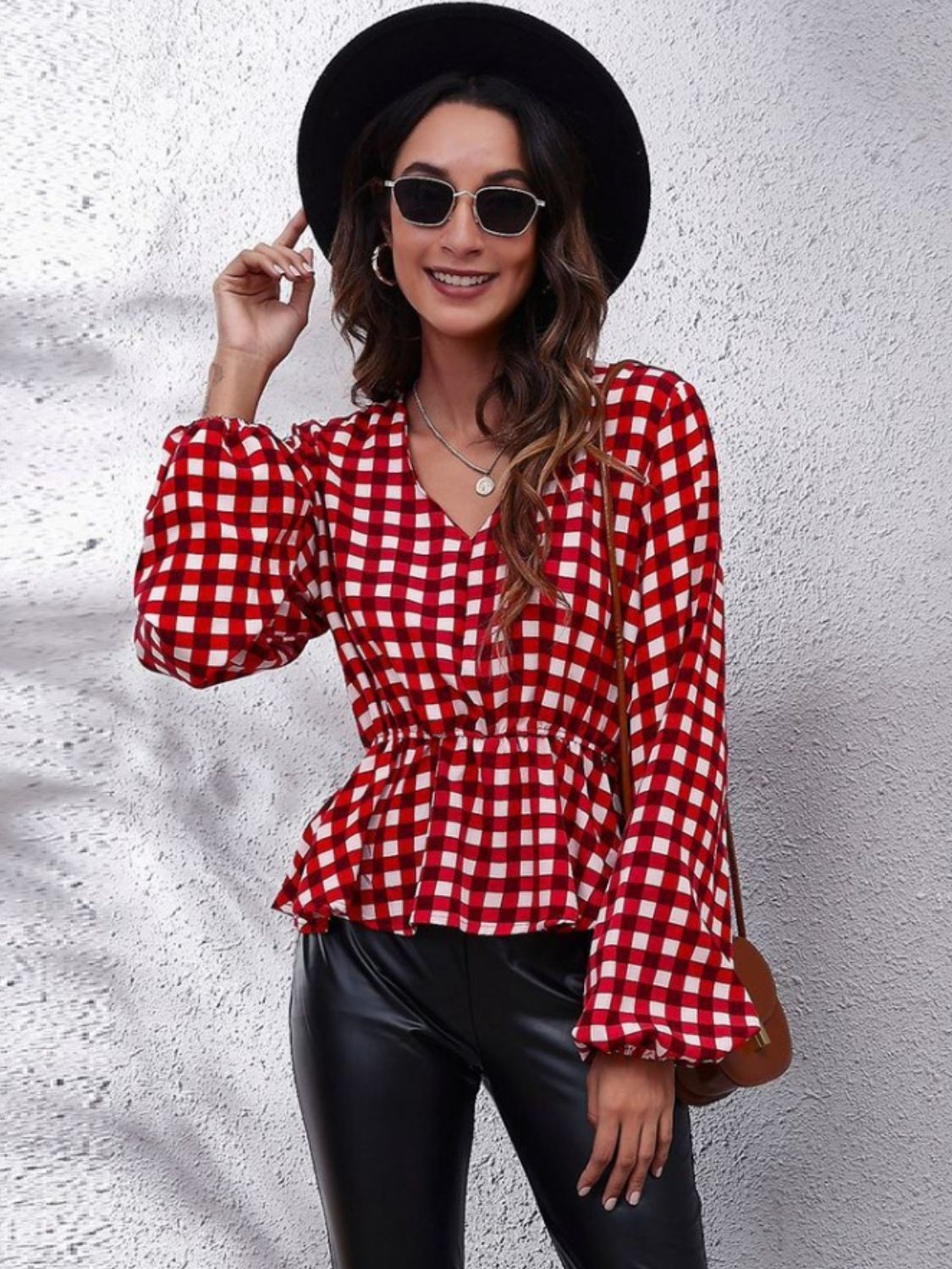 Get trendy with Ruched Printed V-Neck Long Sleeve Blouse - Blouse available at Styles Code. Grab yours today!