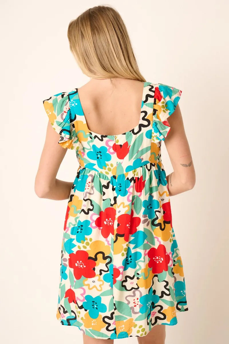 Get trendy with Multi Color Flower Print Babydoll Dress - Dress available at Styles Code. Grab yours today!