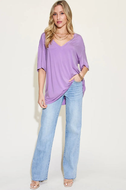 Get trendy with V-Neck Drop Shoulder T-Shirt - T-Shirt available at Styles Code. Grab yours today!