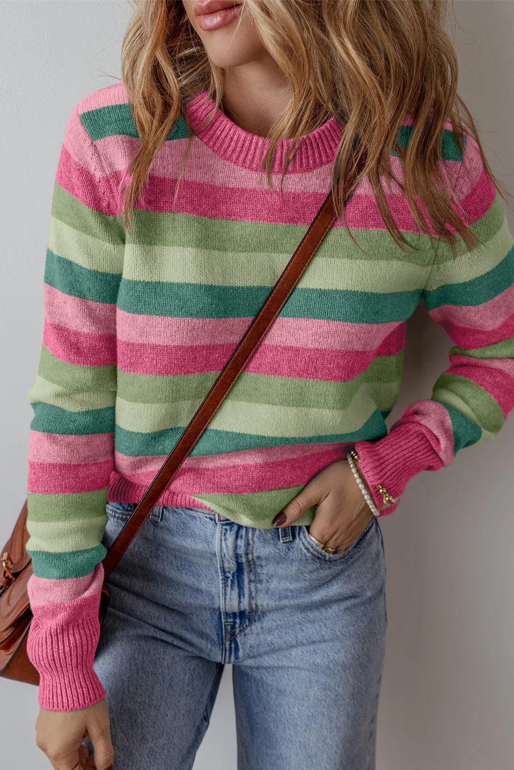 Get trendy with Striped Round Neck Long Sleeve Sweater - Sweaters available at Styles Code. Grab yours today!