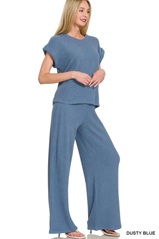 Get trendy with Rolled Sleeve Top and Pants Set - Two Piece Sets available at Styles Code. Grab yours today!