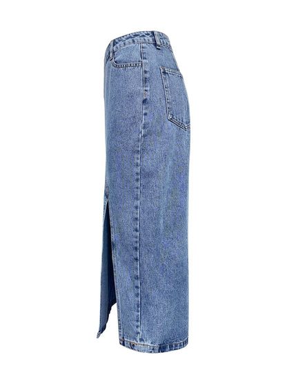 Get trendy with Slit Asymmetrical Waistband Midi Denim Skirt - Denim Dress available at Styles Code. Grab yours today!