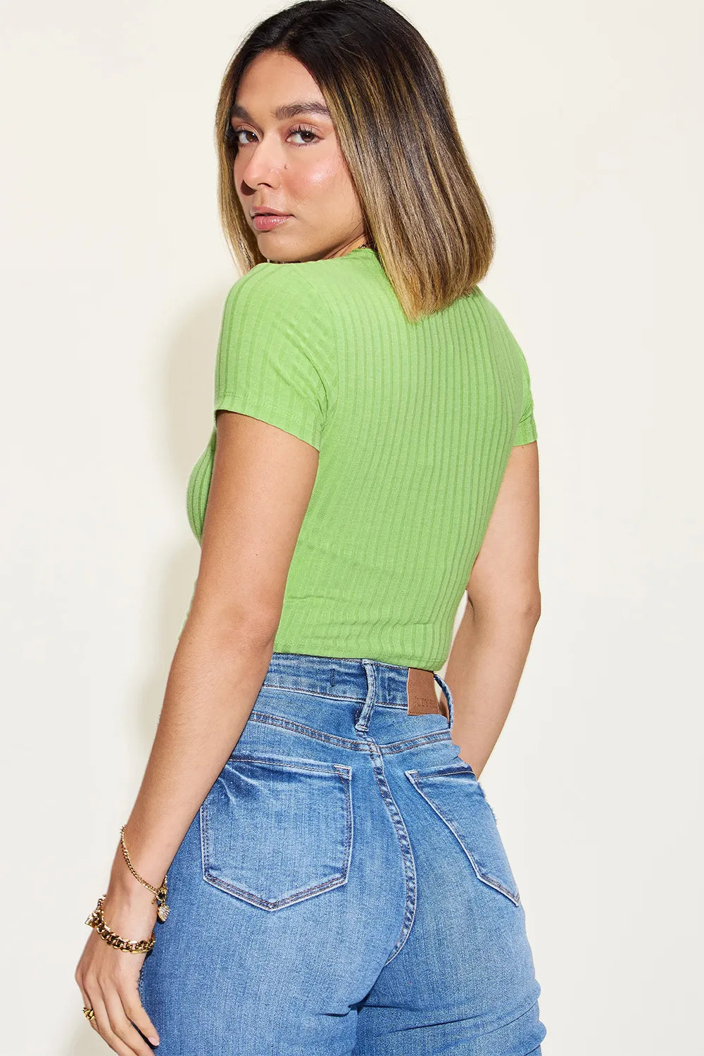 Get trendy with Ribbed Short Sleeve T-Shirt - T-Shirt available at Styles Code. Grab yours today!