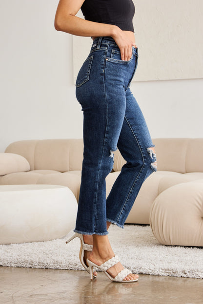 Get trendy with Full Size Distressed High Waist Jeans - Jeans available at Styles Code. Grab yours today!