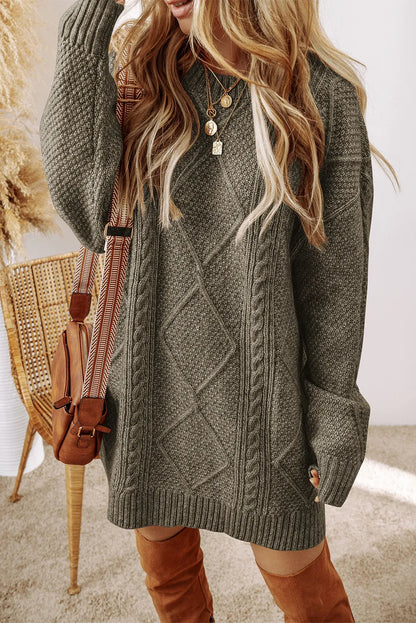 Get trendy with Cable-Knit Round Neck Sweater Dress -  available at Styles Code. Grab yours today!