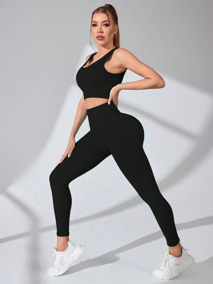 Get trendy with Scoop Neck Wide Strap Top and Pants Active Set - Activewear available at Styles Code. Grab yours today!