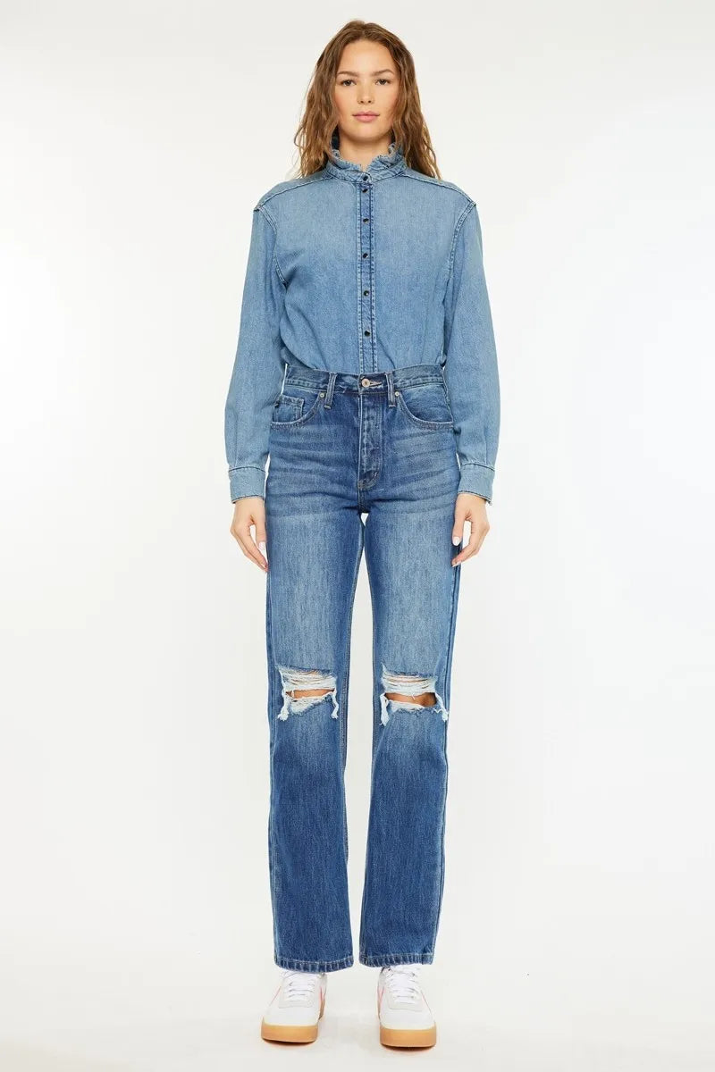 Get trendy with High Rise 90's Boyfriend Jeans - Jeans available at Styles Code. Grab yours today!