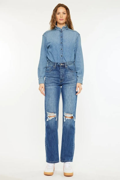 Get trendy with High Rise 90's Boyfriend Jeans - Jeans available at Styles Code. Grab yours today!
