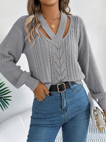 Get trendy with Cutout V-Neck Long Sleeve Sweater -  available at Styles Code. Grab yours today!