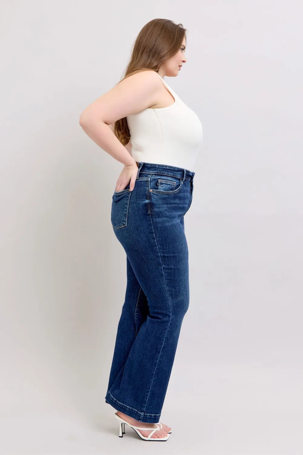 Get trendy with High Rise Flare Jeans Plus Size - Jeans available at Styles Code. Grab yours today!