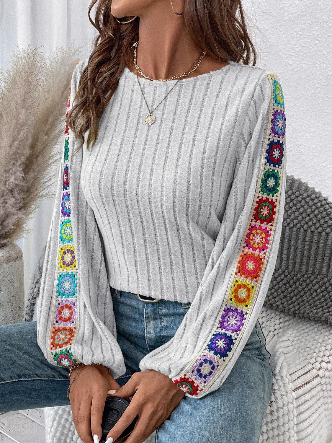 Get trendy with Embroidered Round Neck Long Sleeve Top -  available at Styles Code. Grab yours today!