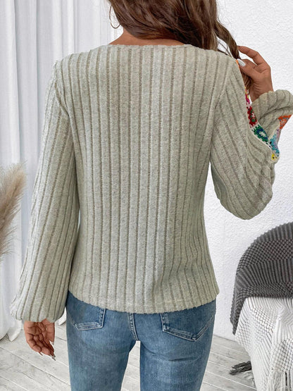 Get trendy with Embroidered Round Neck Long Sleeve Top -  available at Styles Code. Grab yours today!