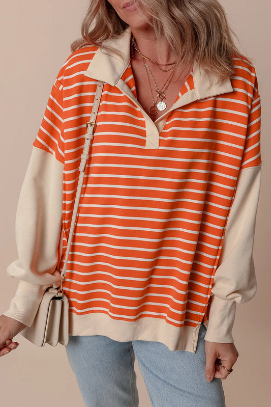 Get trendy with Slit Striped Long Sleeve Sweatshirt -  available at Styles Code. Grab yours today!