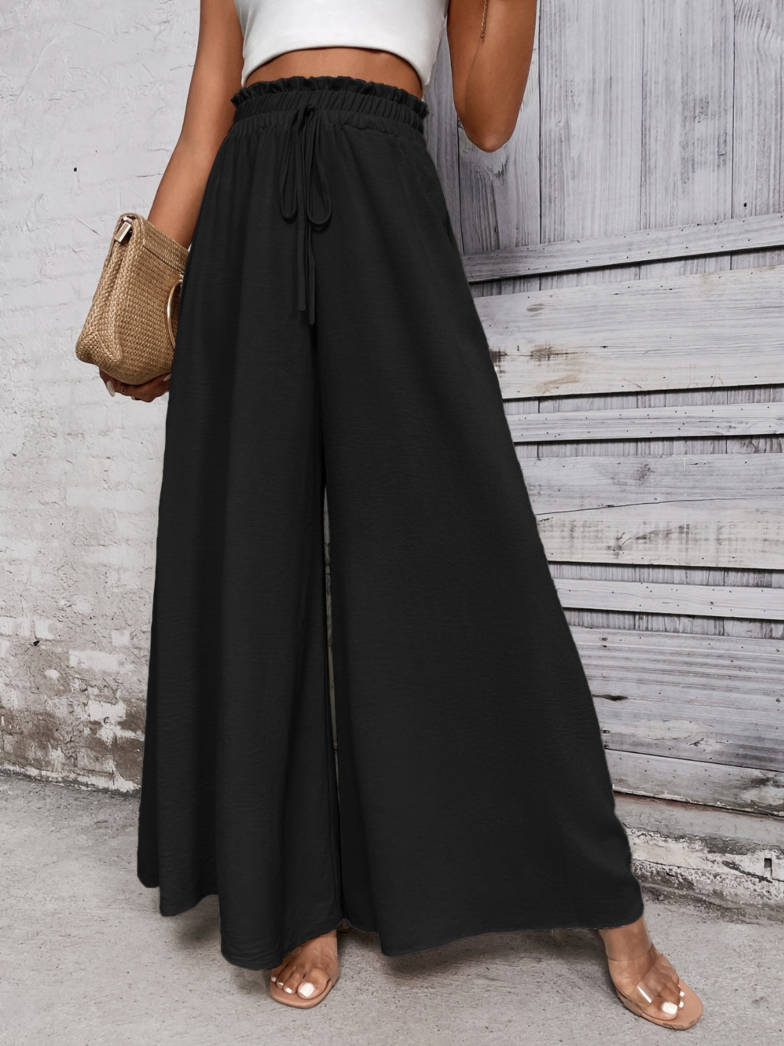 Get trendy with Honey Tied High Waist Wide Leg Pants - Pants available at Styles Code. Grab yours today!