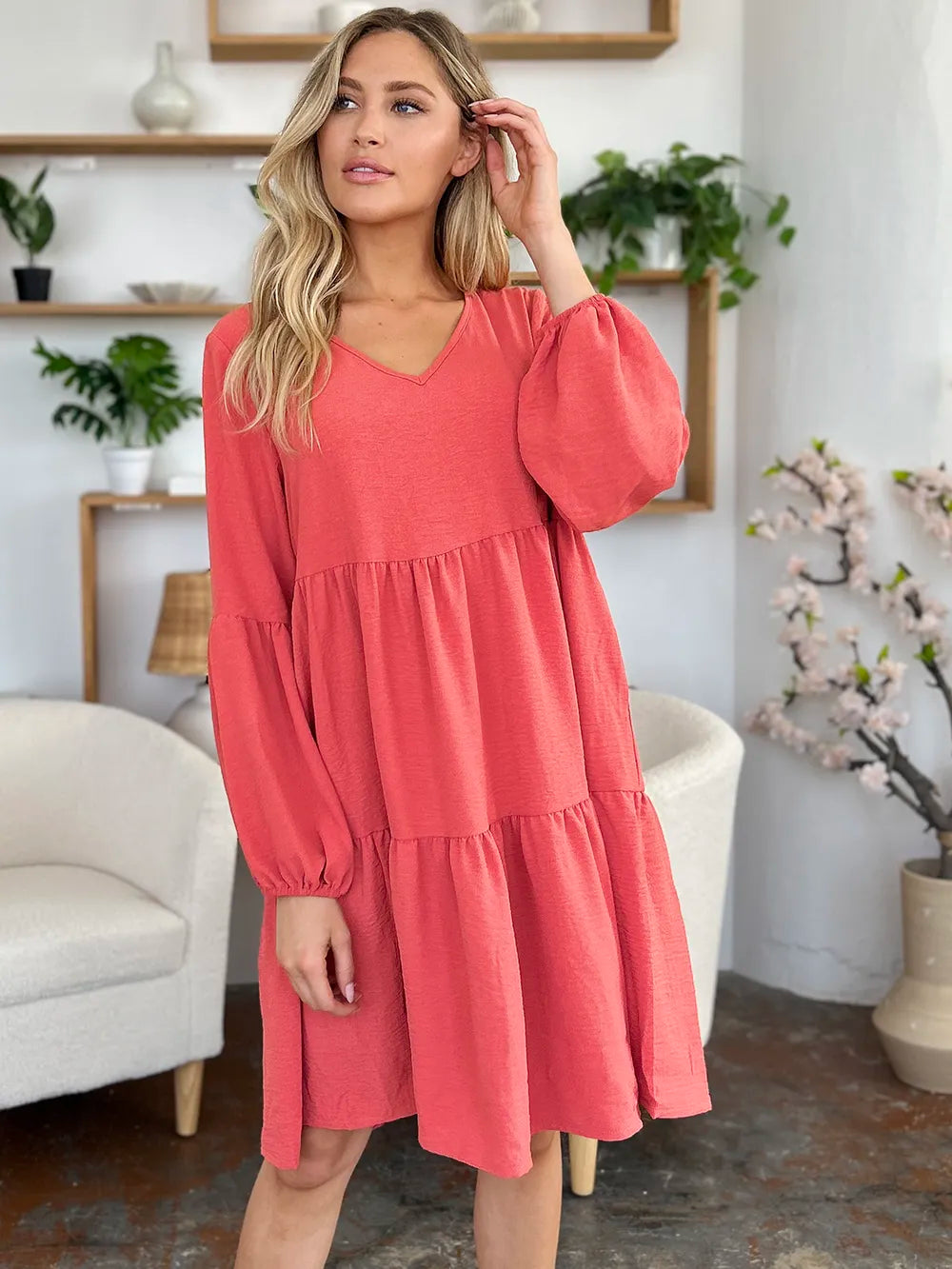 Get trendy with Full Size V-Neck Tiered Dress - Dress available at Styles Code. Grab yours today!