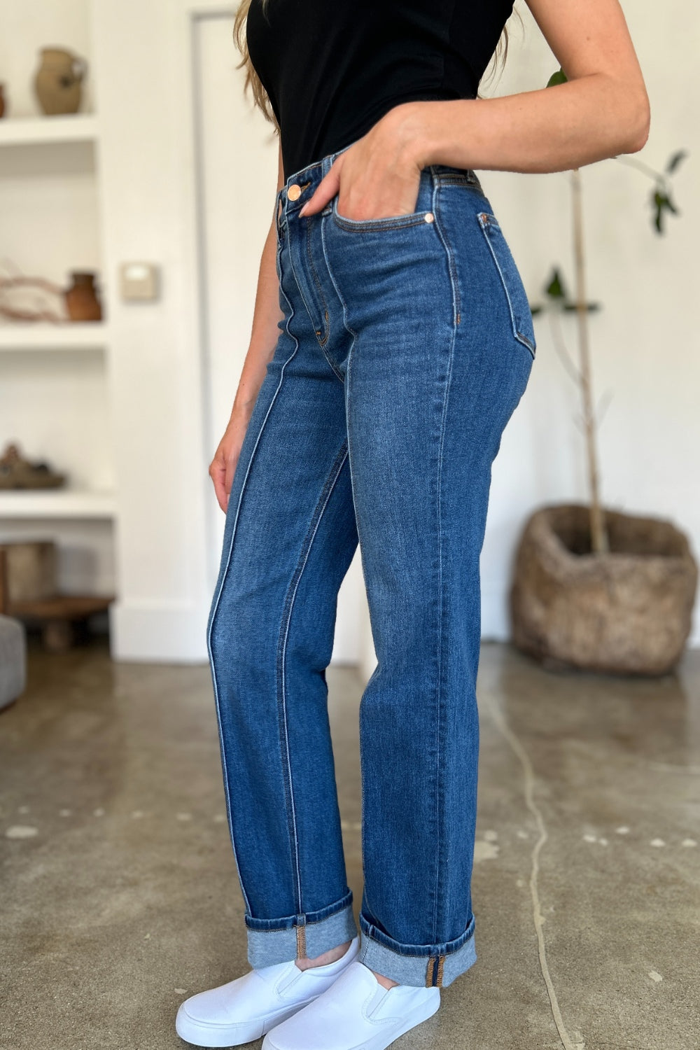 Get trendy with Full Size High Waist Straight Jeans - Plus Size available at Styles Code. Grab yours today!