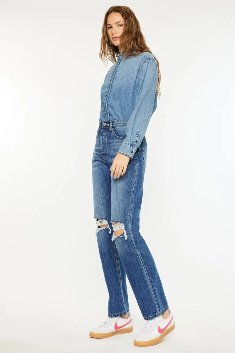 Get trendy with High Rise 90's Boyfriend Jeans - Jeans available at Styles Code. Grab yours today!