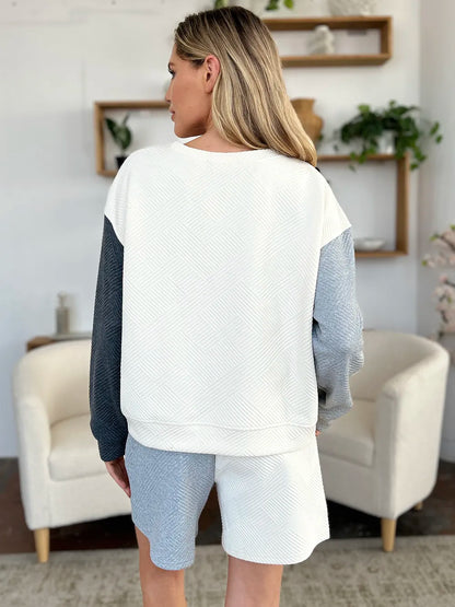 Get trendy with Contrast Drop Shoulder Top and Shorts Set - Two Piece Sets available at Styles Code. Grab yours today!