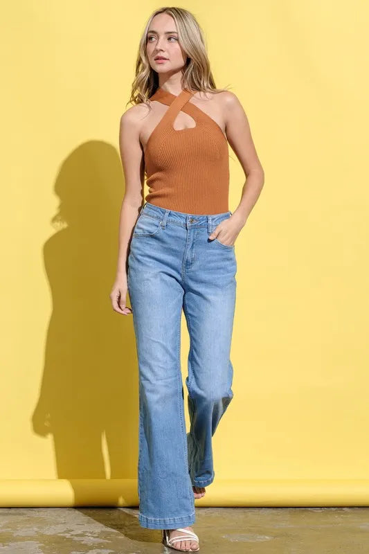 Get trendy with Cross Halter Neck Tank Top -  available at Styles Code. Grab yours today!