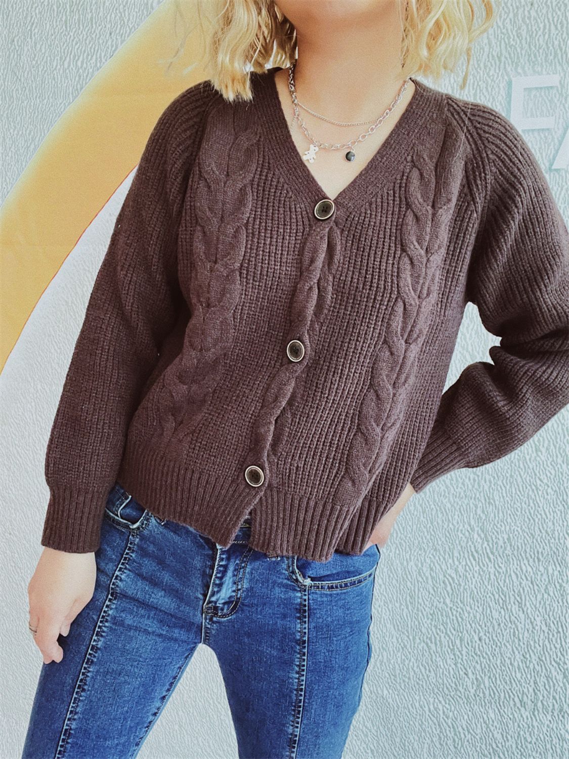 Get trendy with Cable-Knit V-Neck Cardigan - Cardigans available at Styles Code. Grab yours today!