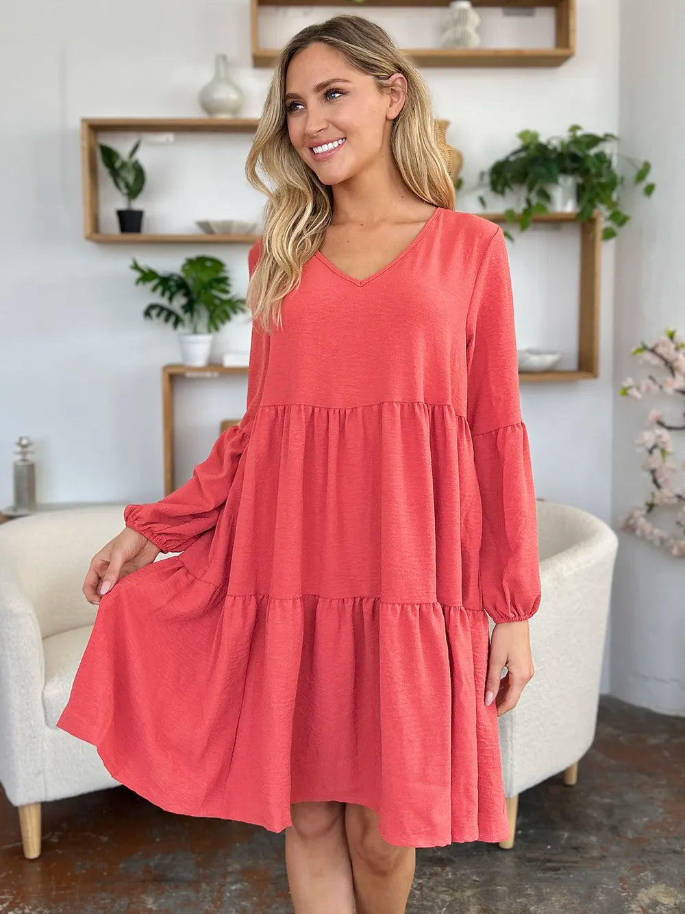 Get trendy with Full Size V-Neck Tiered Dress - Dress available at Styles Code. Grab yours today!