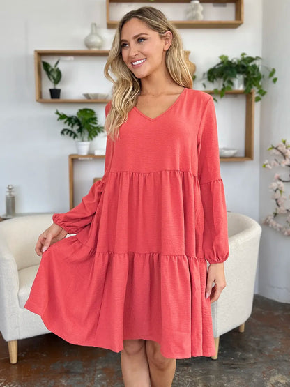 Get trendy with Full Size V-Neck Tiered Dress - Dress available at Styles Code. Grab yours today!