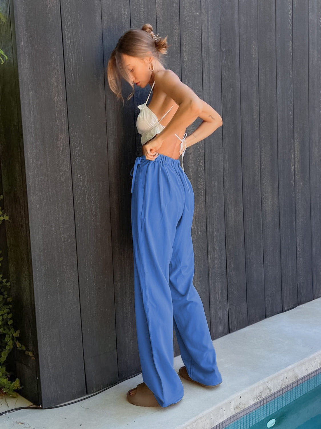 Get trendy with Tied High Waist Wide Leg Pants - Pants available at Styles Code. Grab yours today!