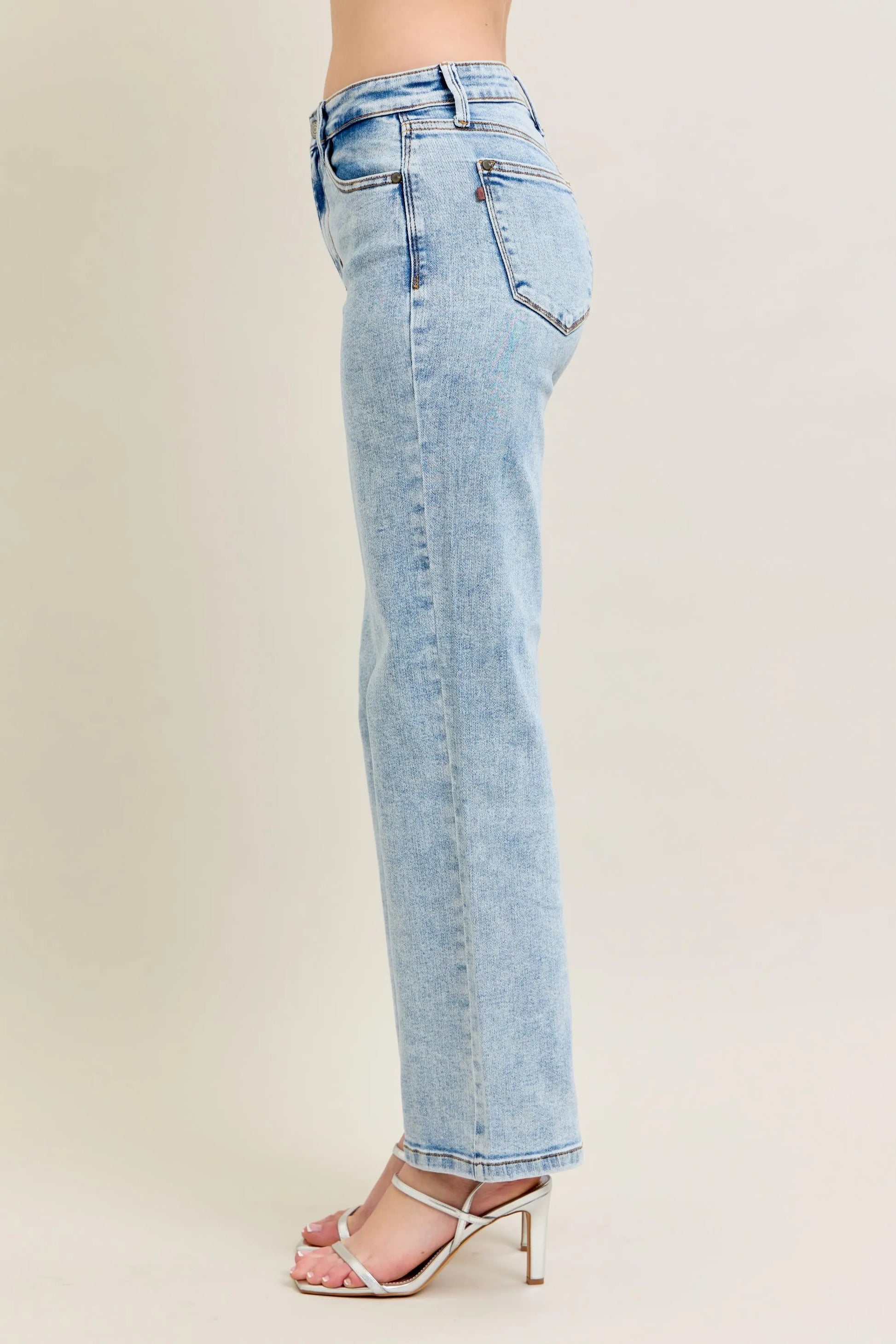 Get trendy with High Waist Stone Wash Straight Jeans - Jeans available at Styles Code. Grab yours today!