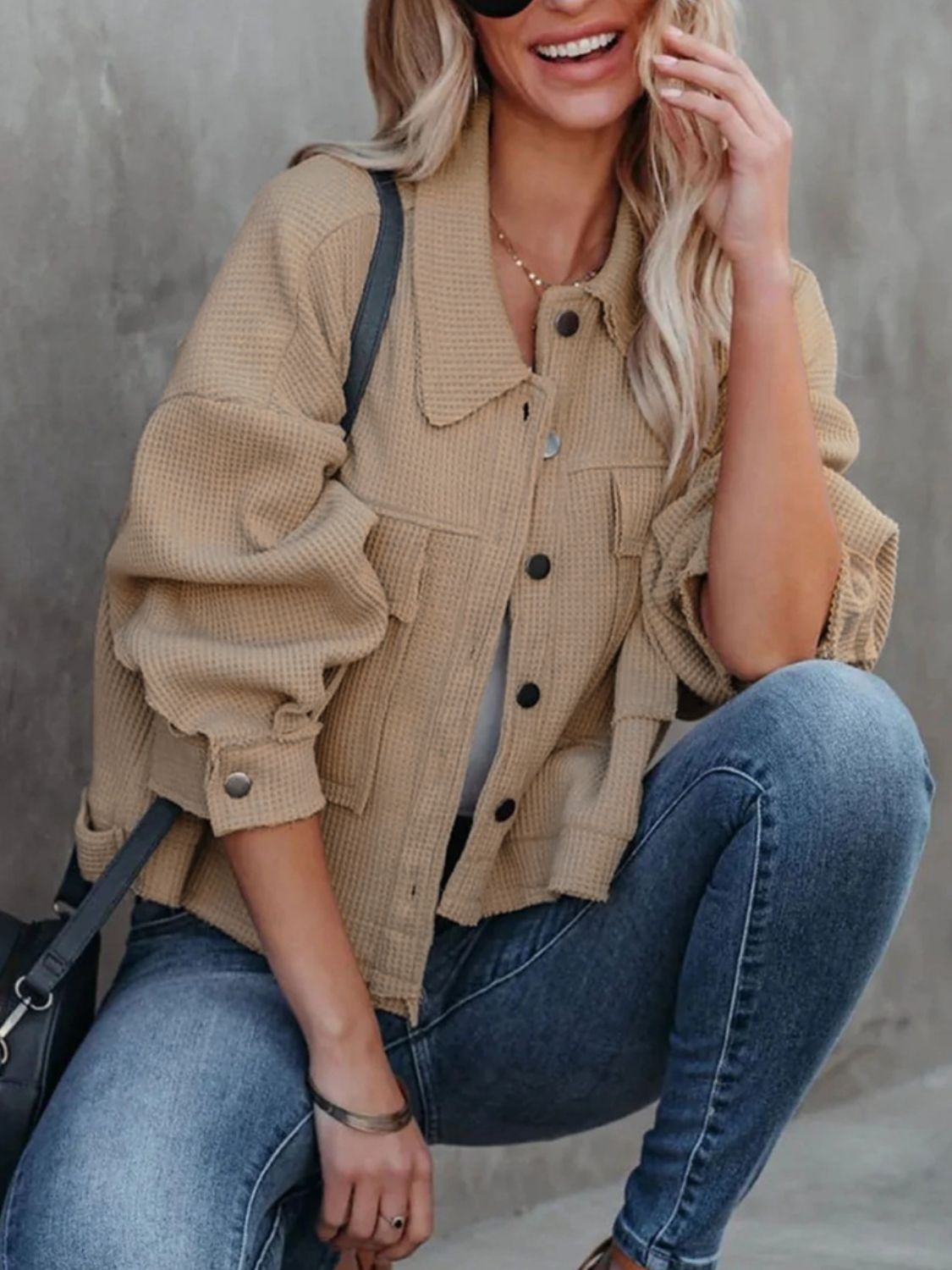 Get trendy with Button Up Long Sleeve Jacket -  available at Styles Code. Grab yours today!